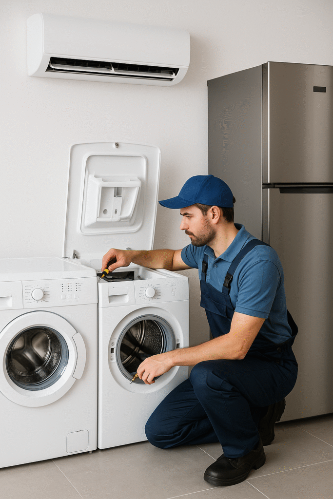 A technician fixing appliances